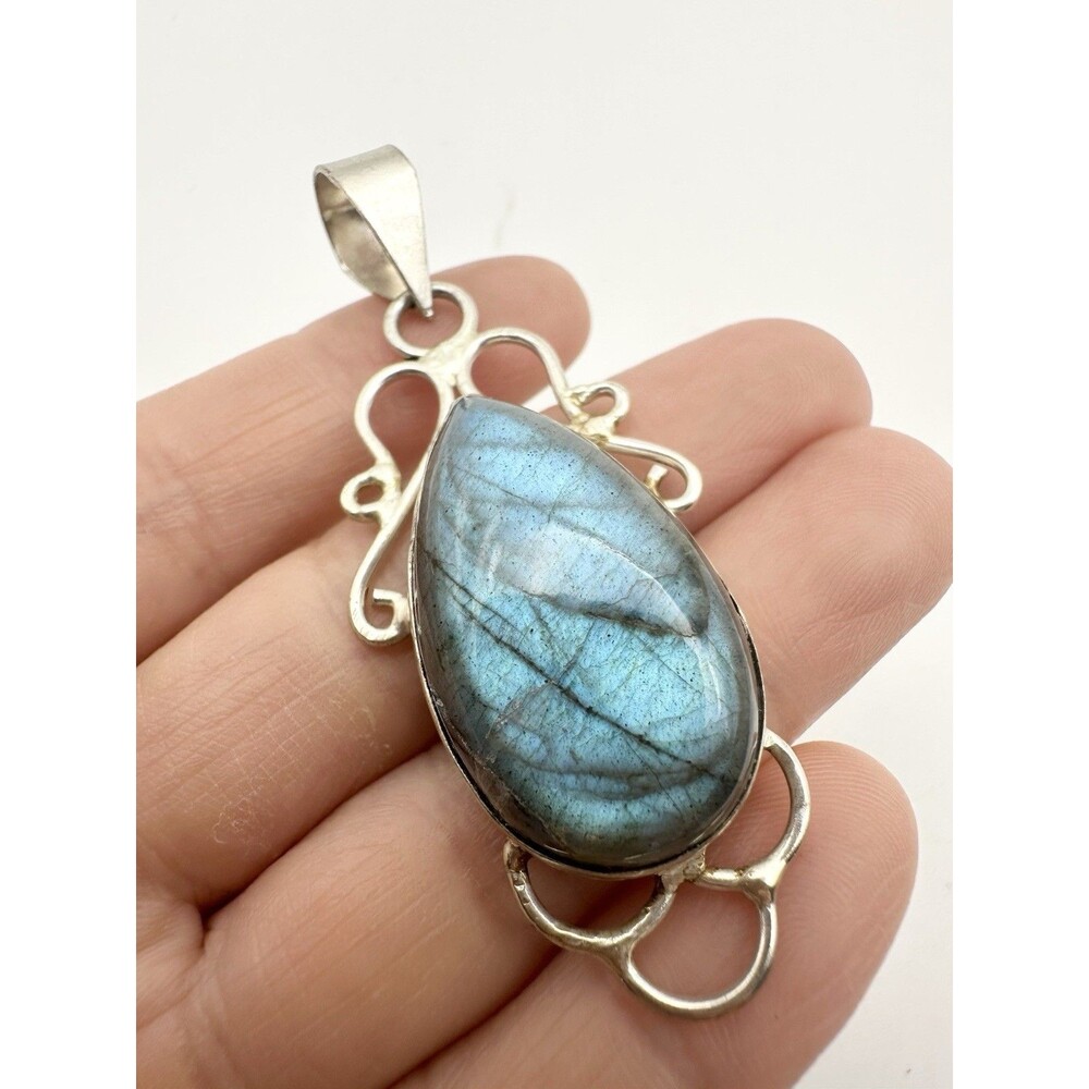 Natural Labradorite Cabochon Polished Pear Shape Pendant